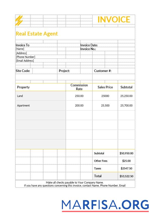 Blank Real Estate Agent Invoice real example